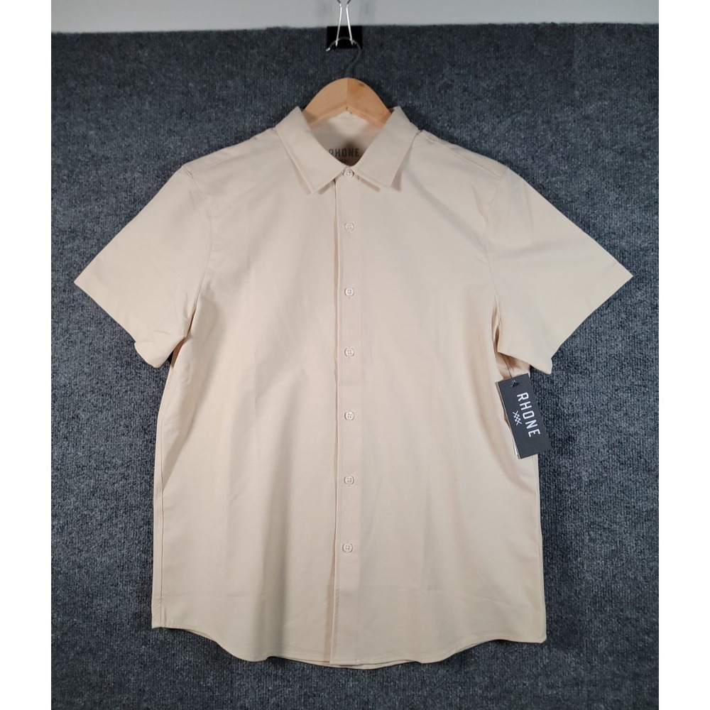 NEW Rhone Brezza Shirt Mens Medium Linen Blend Beige Short Sleeve Button Up $128